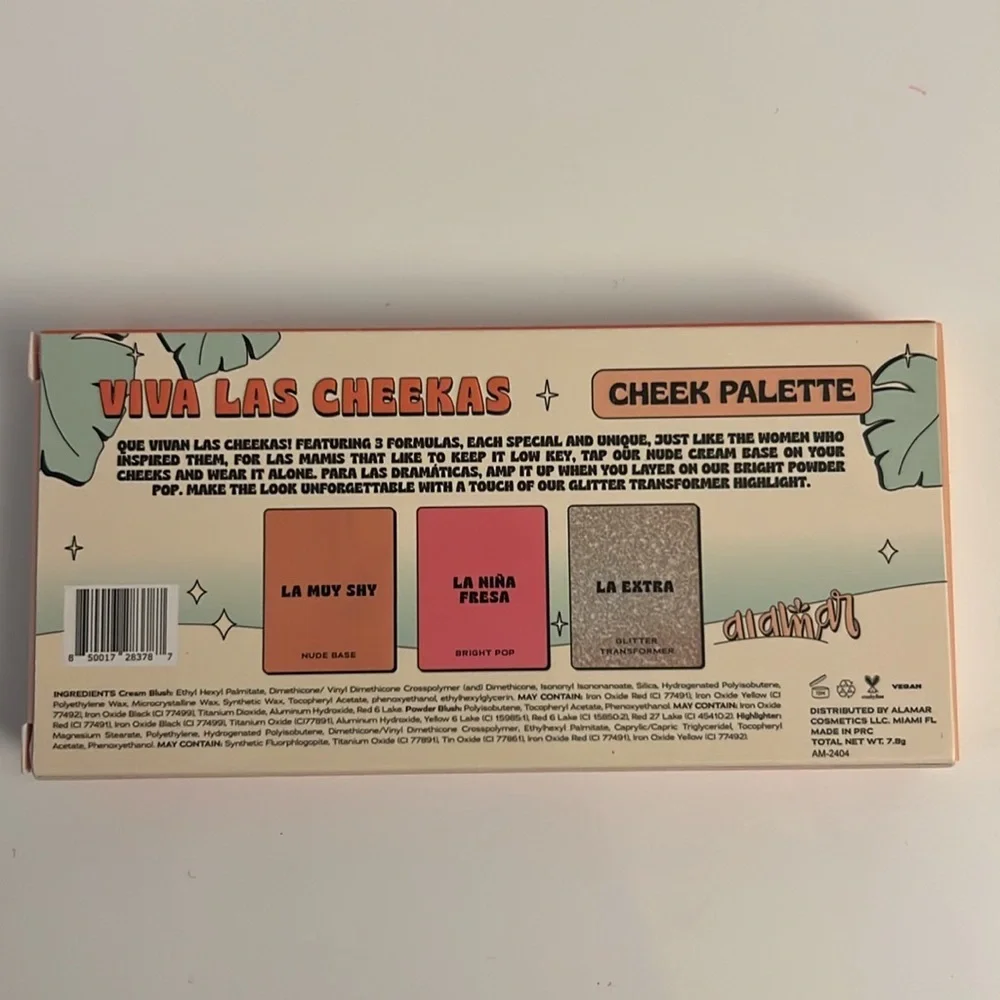 New in Box Alamar Cosmetics Cheek Palette Blush Viva Las Cheekas Fair/Light